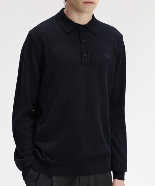 FRED PERRY(フレッドペリー)の「Classic Knitted Long Sleeve Shirt/クラシックニット長袖ポロシャツ(ポロシャツ・メンズ・ブラック/ネイビー/グリーン/ベージュ/ブラック系その他/ネイビー系/ダークグリーン/ブラック系その他2/ベージュ系その他/グリーン系その他/ネイビー系1/ブラウン/ネイビー系2・S/M/L)」の17枚目の写真