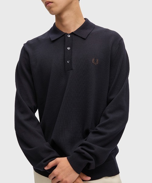 FRED PERRY(フレッドペリー)の「Classic Knitted Long Sleeve Shirt/クラシックニット長袖ポロシャツ(ポロシャツ・メンズ・ブラック/ネイビー/グリーン/ベージュ/ブラック系その他/ネイビー系/ダークグリーン/ブラック系その他2/ベージュ系その他/グリーン系その他/ネイビー系1/ブラウン/ネイビー系2・S/M/L)」の14枚目の写真