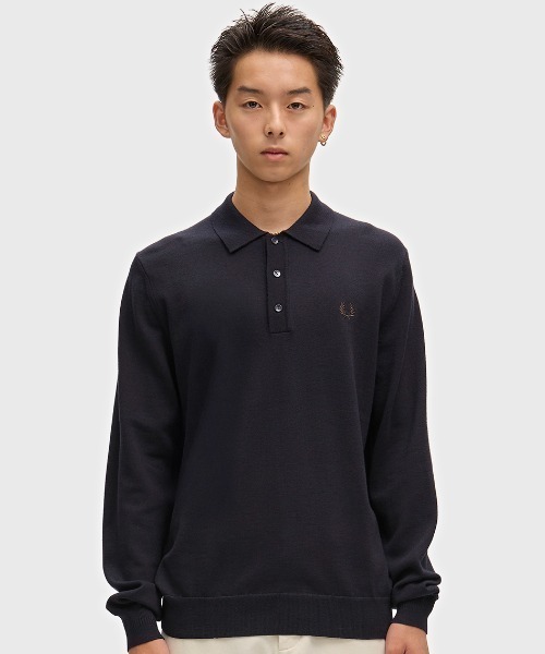 FRED PERRY(フレッドペリー)の「Classic Knitted Long Sleeve Shirt/クラシックニット長袖ポロシャツ(ポロシャツ・メンズ・ブラック/ネイビー/グリーン/ベージュ/ブラック系その他/ネイビー系/ダークグリーン/ブラック系その他2/ベージュ系その他/グリーン系その他/ネイビー系1/ブラウン/ネイビー系2・S/M/L)」の15枚目の写真