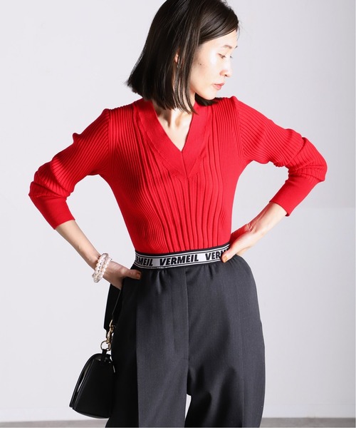 【VERMEIL par iena】22AW 美品　Vネック天竺プルオーバー VERMEIL par iena】22AW 美品 Vネック天竺プルオーバー