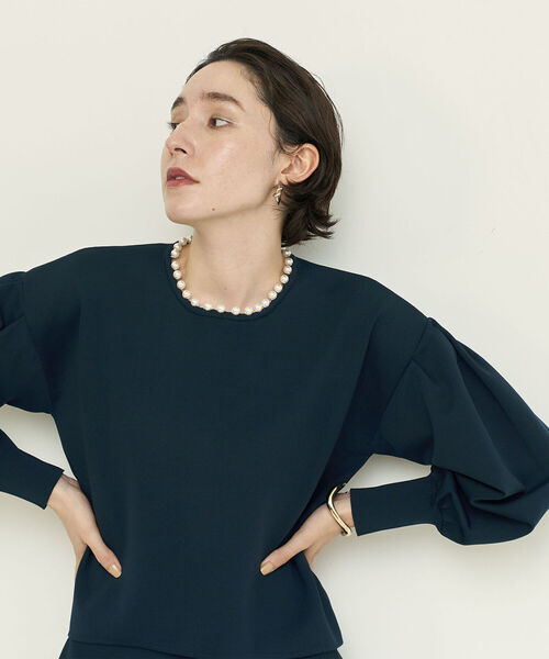 NOLLEY’S(ノーリーズ)の「【WEB限定カラーあり】パール付きプルオーバーニット(ニット/セーター・レディース・ネイビー/オフホワイト/ブラック・38)」の1枚目の写真