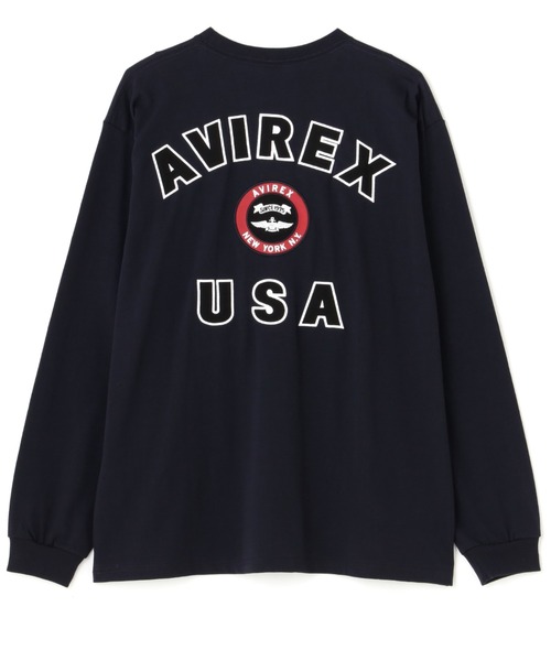 AVIREX（アヴィレックス）の「L/S VARSITY LOGO 2.0 T-SHIRT / ヴァーシティロゴ 2.0 長袖Tシャツ（Tシャツ/カットソー・メンズ・ネイビー/ホワイト系2/ブラック/オレンジ・2XL/L/M/XL）」の3枚目の写真