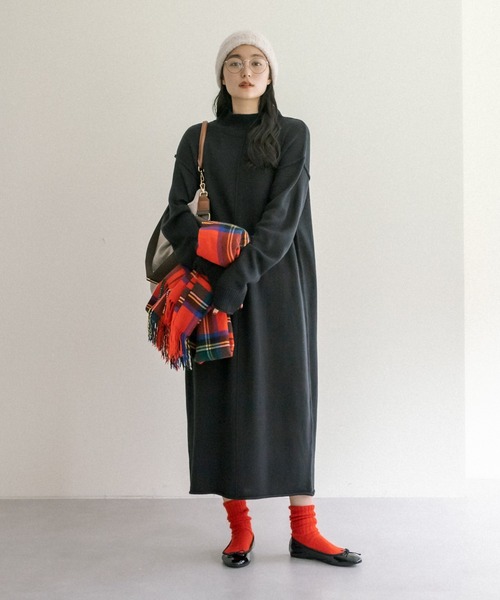 PUAL CE CIN（ピュアルセシン）の「【Du noir】ウォッシャブルニットハイネックワンピース（ワンピース・レディース・ブラック/グレー/レッド・FREE）」の2枚目の写真