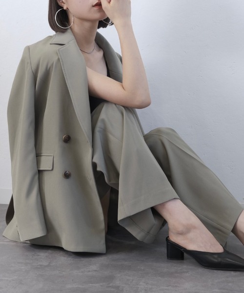 Reurie'（レウリィ）の「カラースラックス(セットアップ対応) / ワイドスラックス ルーズ ロング カラーパンツ ワイドストレート テラコッタ ブルー カーキ setup（スラックス・レディース・カーキ/ライトブルー/テラコッタ・FREE）」の15枚目の写真