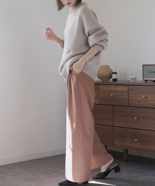 Reurie'（レウリィ）の「カラースラックス(セットアップ対応) / ワイドスラックス ルーズ ロング カラーパンツ ワイドストレート テラコッタ ブルー カーキ setup（スラックス・レディース・カーキ/ライトブルー/テラコッタ・FREE）」の9枚目の写真