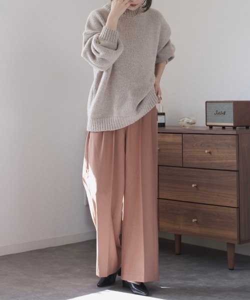 Reurie'（レウリィ）の「カラースラックス(セットアップ対応) / ワイドスラックス ルーズ ロング カラーパンツ ワイドストレート テラコッタ ブルー カーキ setup（スラックス・レディース・カーキ/ライトブルー/テラコッタ・FREE）」の7枚目の写真