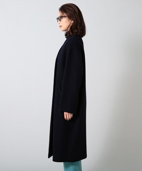上質✨UNTITLED ノーカラーロングコート 濃紺44 大きいサイズ ゆったり UNTITLED｜【ゆったり/軽やか】カシミヤ混ノーカラーコート | Rakuten