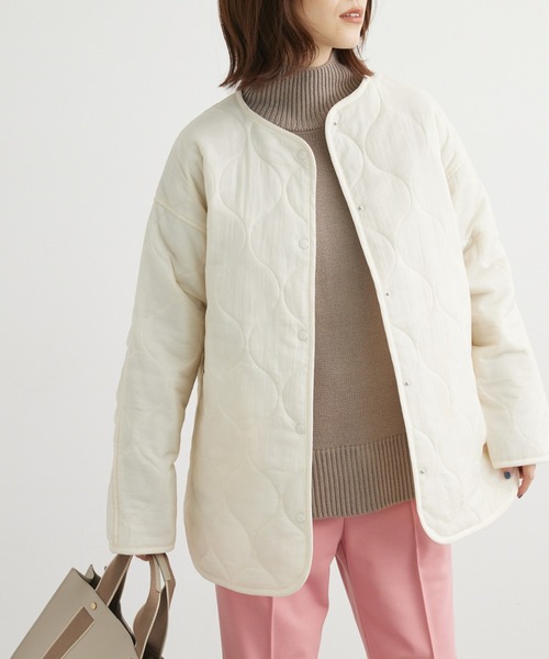 Green Parks(グリーンパークス)の「ミドル丈キルトブルゾン(ブルゾン・レディース・カーキ/アイボリー/ブラック・FREE)」の2枚目の写真