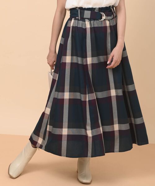 rps(アールピーエス)の「ベルト付きチェックフレアースカート(スカート・レディース・パープル/マスタード/ブルーグリーン/ブルー/ミント/ネイビー/ダークブルー/オレンジ/イエロー/グレー/グリーン・フリー)」の7枚目の写真