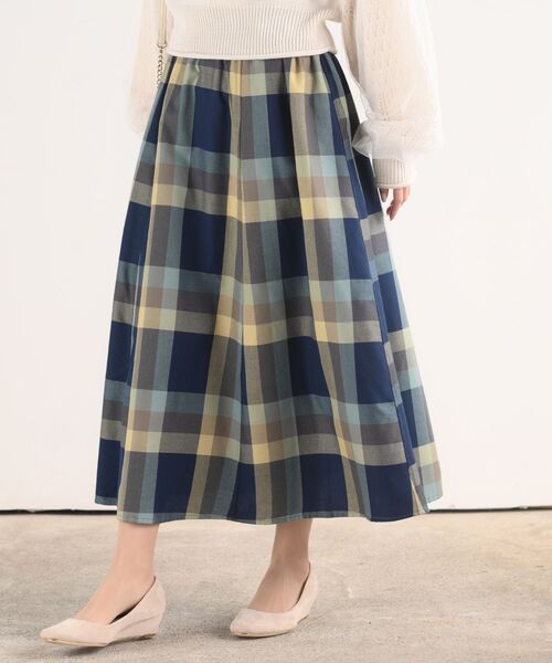 rps(アールピーエス)の「ベルト付きチェックフレアースカート(スカート・レディース・パープル/マスタード/ブルーグリーン/ブルー/ミント/ネイビー/ダークブルー/オレンジ/イエロー/グレー/グリーン・フリー)」の5枚目の写真