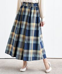 ベルト付きチェックフレアースカート