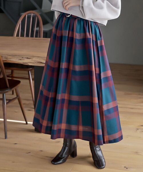 rps(アールピーエス)の「ベルト付きチェックフレアースカート(スカート・レディース・パープル/マスタード/ブルーグリーン/ブルー/ミント/ネイビー/ダークブルー/オレンジ/イエロー/グレー/グリーン・フリー)」の11枚目の写真