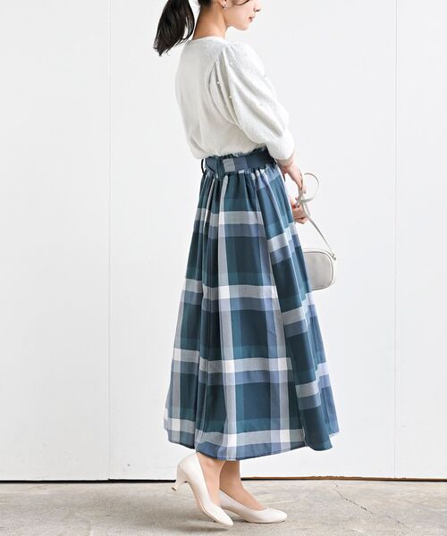 rps(アールピーエス)の「ベルト付きチェックフレアースカート(スカート・レディース・パープル/マスタード/ブルーグリーン/ブルー/ミント/ネイビー/ダークブルー/オレンジ/イエロー/グレー/グリーン・フリー)」の15枚目の写真