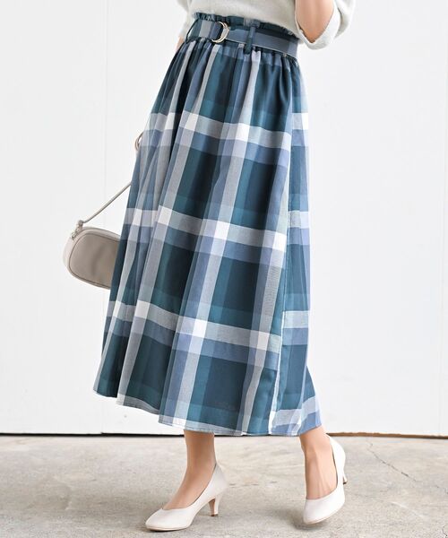 rps(アールピーエス)の「ベルト付きチェックフレアースカート(スカート・レディース・パープル/マスタード/ブルーグリーン/ブルー/ミント/ネイビー/ダークブルー/オレンジ/イエロー/グレー/グリーン・フリー)」の16枚目の写真