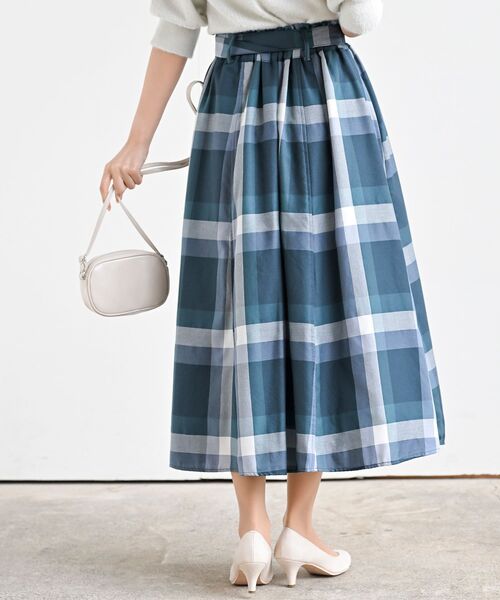 rps(アールピーエス)の「ベルト付きチェックフレアースカート(スカート・レディース・パープル/マスタード/ブルーグリーン/ブルー/ミント/ネイビー/ダークブルー/オレンジ/イエロー/グレー/グリーン・フリー)」の18枚目の写真