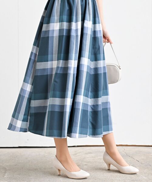 rps(アールピーエス)の「ベルト付きチェックフレアースカート(スカート・レディース・パープル/マスタード/ブルーグリーン/ブルー/ミント/ネイビー/ダークブルー/オレンジ/イエロー/グレー/グリーン・フリー)」の19枚目の写真