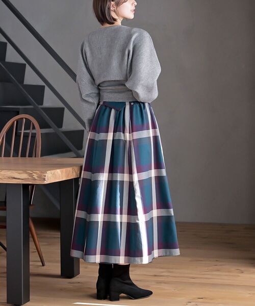 rps(アールピーエス)の「ベルト付きチェックフレアースカート(スカート・レディース・パープル/マスタード/ブルーグリーン/ブルー/ミント/ネイビー/ダークブルー/オレンジ/イエロー/グレー/グリーン・フリー)」の22枚目の写真