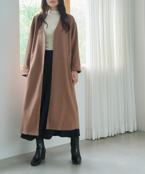 ECRIRE（エクリール）の「【haushinkaコラボ】バックスリットノーカラーコート（ノーカラーコート・レディース・モカ/ベージュ/ブラック・M/L）」の18枚目の写真