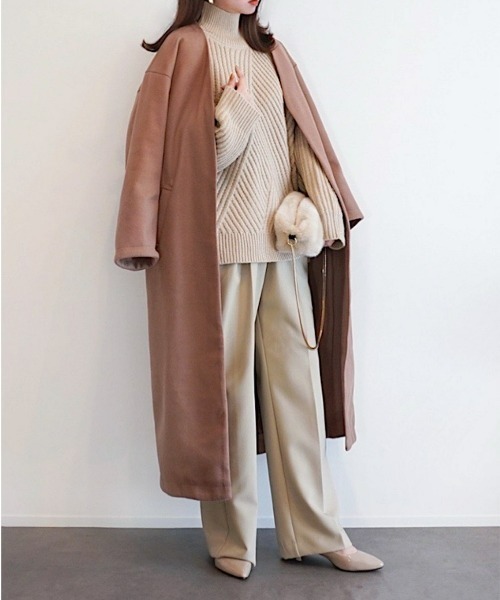 ECRIRE（エクリール）の「【haushinkaコラボ】バックスリットノーカラーコート（ノーカラーコート・レディース・モカ/ベージュ/ブラック・M/L）」の19枚目の写真