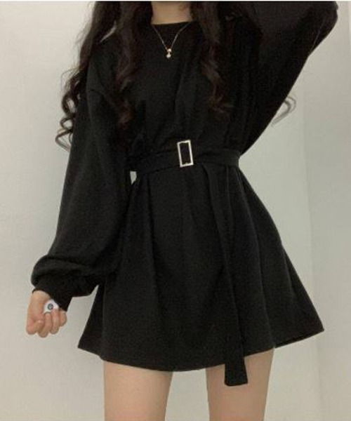 fiere（フィエール）の「ルーズスウェットベルト付きワンピ（ワンピース・レディース・ブラック・LARGE/SMALL/MEDIUM）」の2枚目の写真