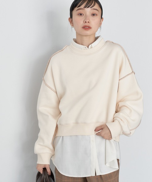 earth music&ecology(アースミュージックアンドエコロジー)の「配色ステッチウラキモウプルオーバー(Tシャツ/カットソー・レディース・ブルー/ブラック/アイボリー/グリーン/オレンジ・FREE)」の1枚目の写真