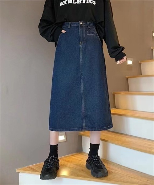 FREE STYLISTS(フリー スタイリスト)の「バックスリットデニムスカート(デニムスカート・レディース・ライトブルー/ネイビー・S/L/XL/M)」の1枚目の写真