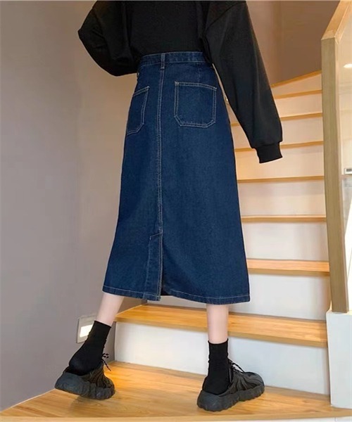 FREE STYLISTS(フリー スタイリスト)の「バックスリットデニムスカート(デニムスカート・レディース・ライトブルー/ネイビー・S/L/XL/M)」の13枚目の写真