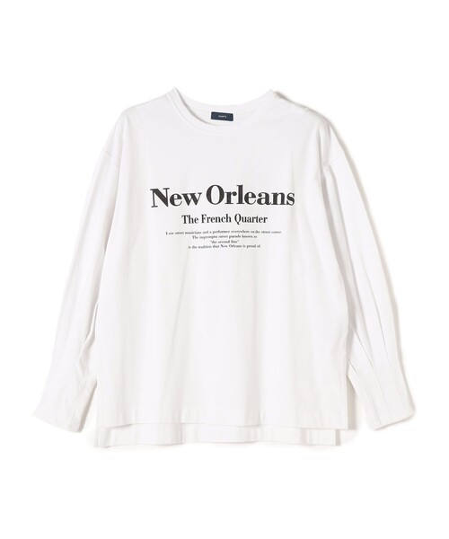 SHIPS(シップス)の「強撚天竺 タック スリーブ プリント TEE◇(Tシャツ/カットソー・レディース・オフホワイト/チャコールグレー・ONE SIZE)」の3枚目の写真