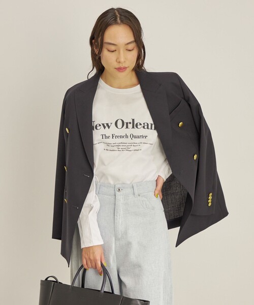 SHIPS(シップス)の「強撚天竺 タック スリーブ プリント TEE◇(Tシャツ/カットソー・レディース・オフホワイト/チャコールグレー・ONE SIZE)」の11枚目の写真