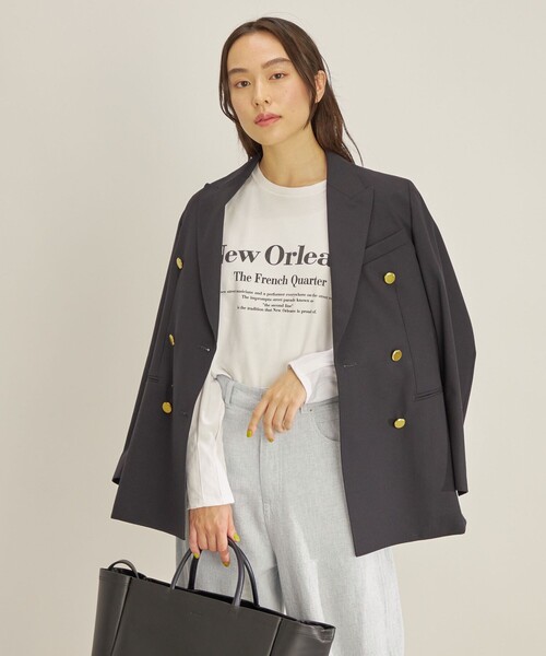 SHIPS(シップス)の「強撚天竺 タック スリーブ プリント TEE◇(Tシャツ/カットソー・レディース・オフホワイト/チャコールグレー・ONE SIZE)」の12枚目の写真