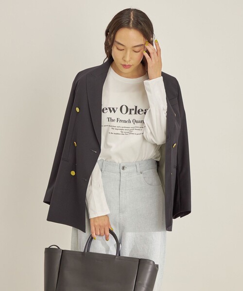 SHIPS(シップス)の「強撚天竺 タック スリーブ プリント TEE◇(Tシャツ/カットソー・レディース・オフホワイト/チャコールグレー・ONE SIZE)」の14枚目の写真