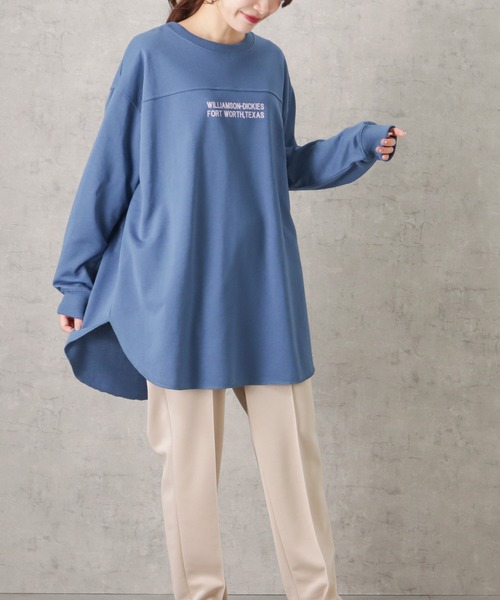 Dickies(ディッキーズ)の「Dickies ディッキーズ バックプリントロゴ裾ラウンドチュニック丈ロングスリーブTシャツ(Tシャツ/カットソー・レディース・ブルー/グリーン/ホワイト・フリー)」の22枚目の写真