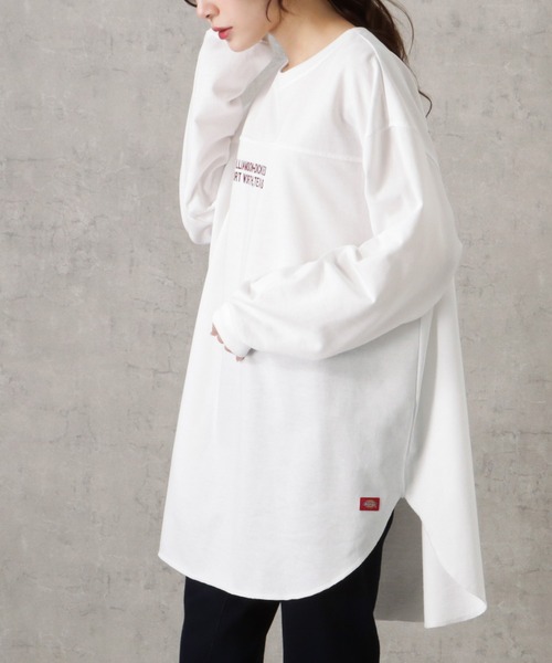 Dickies(ディッキーズ)の「Dickies ディッキーズ バックプリントロゴ裾ラウンドチュニック丈ロングスリーブTシャツ(Tシャツ/カットソー・レディース・ブルー/グリーン/ホワイト・フリー)」の15枚目の写真