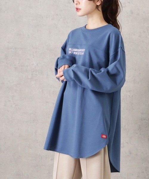 Dickies(ディッキーズ)の「Dickies ディッキーズ バックプリントロゴ裾ラウンドチュニック丈ロングスリーブTシャツ(Tシャツ/カットソー・レディース・ブルー/グリーン/ホワイト・フリー)」の5枚目の写真