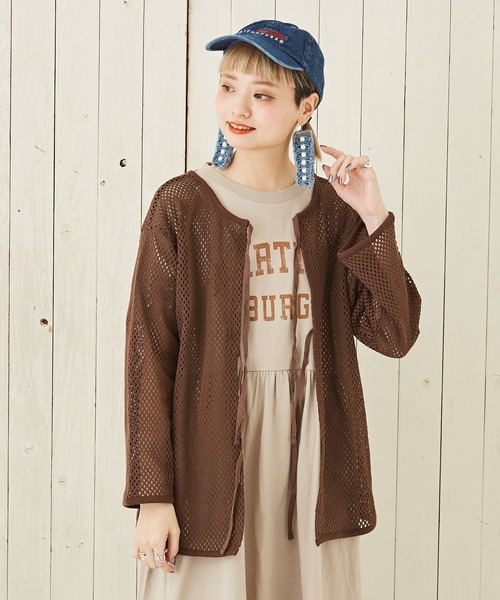 CUBE SUGAR(キューブシュガー)の「メッシュ編みダブルフロントカーディガン(カーディガン/ボレロ・レディース・ブラウン/ナチュラル/ブラック・M)」の1枚目の写真