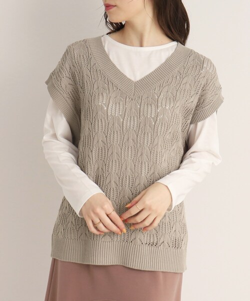 SHOO・LA・RUE（シューラルー）の「◆【2点セット】これだけでレイヤードスタイルが完成 透かし編みトップス（その他トップス・レディース・ブラック/ナチュラル/ライトグリーン/サンドベージュ・04/03/02）」の3枚目の写真