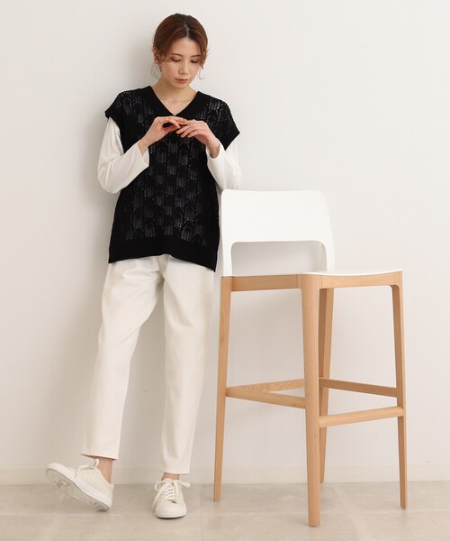 SHOO・LA・RUE（シューラルー）の「◆【2点セット】これだけでレイヤードスタイルが完成 透かし編みトップス（その他トップス・レディース・ブラック/ナチュラル/ライトグリーン/サンドベージュ・04/03/02）」の5枚目の写真