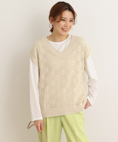 SHOO・LA・RUE（シューラルー）の「◆【2点セット】これだけでレイヤードスタイルが完成 透かし編みトップス（その他トップス・レディース・ブラック/ナチュラル/ライトグリーン/サンドベージュ・04/03/02）」の9枚目の写真