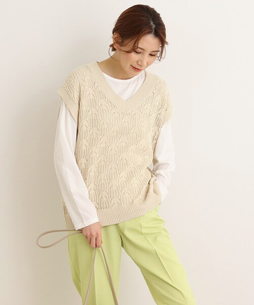 SHOO・LA・RUE（シューラルー）の「◆【2点セット】これだけでレイヤードスタイルが完成 透かし編みトップス（その他トップス・レディース・ブラック/ナチュラル/ライトグリーン/サンドベージュ・04/03/02）」の4枚目の写真