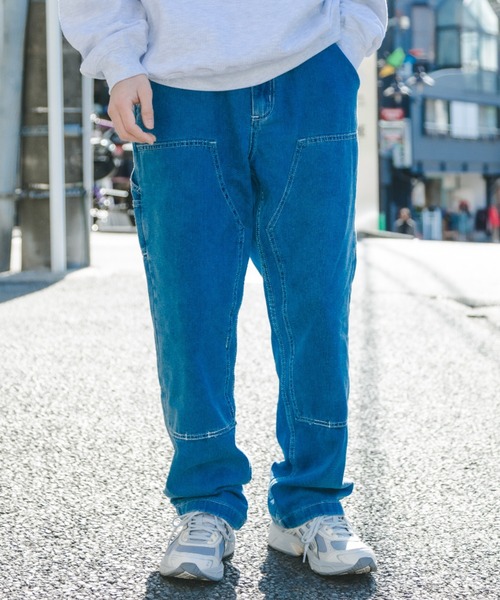 MAHAGRID(マハグリッド)の「『mahagrid/マハグリッド』DOUBLE KNIEE DENIM PANT/ダブルニーデニム パンツ(デニムパンツ・レディース・ブルー/アイボリー・S/M/L)」の2枚目の写真
