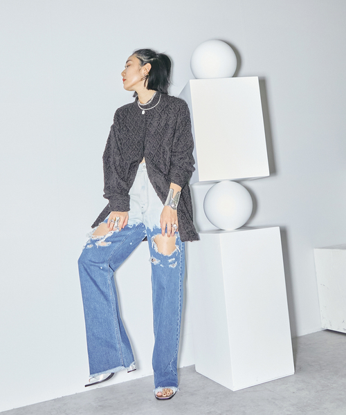 CITYSHOP（シティーショップ）の「CUT JACQUARD ブラウス（シャツ/ブラウス・レディース・ブラック・FREE）」の2枚目の写真