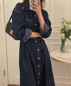 ▪️極美品ラルフローレン＊ロングシャツワンピース ロゴボタン リネン ベルト付 紺 リネン シャツドレス（シャツワンピース）｜LAUREN RALPH LAUREN