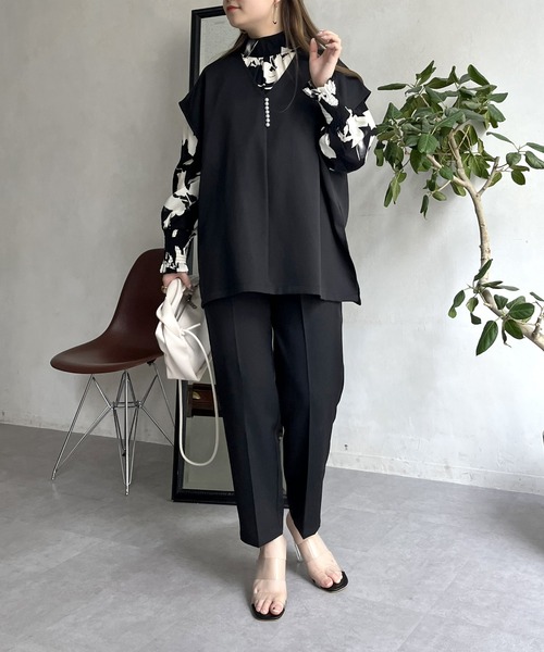 prose verse（プロズヴェール）の「【セットアイテム】パールフレンチプルオーバー×テーパードパンツ（セットアップ・レディース・ブラック/グレイッシュベージュ・ﾌﾘ-）」の10枚目の写真