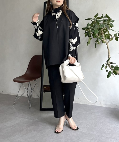 prose verse（プロズヴェール）の「【セットアイテム】パールフレンチプルオーバー×テーパードパンツ（セットアップ・レディース・ブラック/グレイッシュベージュ・ﾌﾘ-）」の6枚目の写真