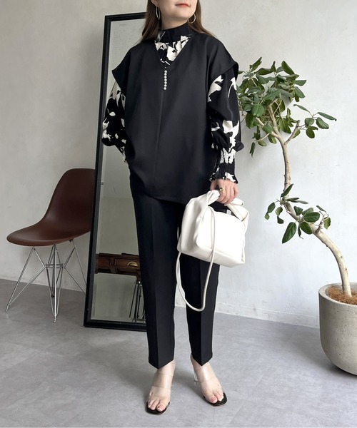 prose verse（プロズヴェール）の「【セットアイテム】パールフレンチプルオーバー×テーパードパンツ（セットアップ・レディース・ブラック/グレイッシュベージュ・ﾌﾘ-）」の15枚目の写真