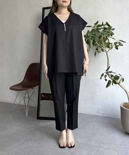 prose verse（プロズヴェール）の「【セットアイテム】パールフレンチプルオーバー×テーパードパンツ（セットアップ・レディース・ブラック/グレイッシュベージュ・ﾌﾘ-）」の12枚目の写真