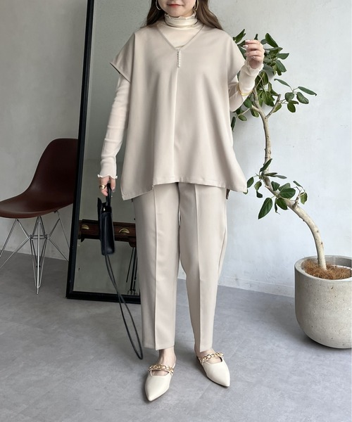 prose verse（プロズヴェール）の「【セットアイテム】パールフレンチプルオーバー×テーパードパンツ（セットアップ・レディース・ブラック/グレイッシュベージュ・ﾌﾘ-）」の9枚目の写真