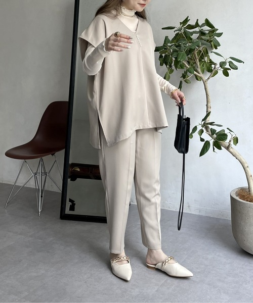 prose verse（プロズヴェール）の「【セットアイテム】パールフレンチプルオーバー×テーパードパンツ（セットアップ・レディース・ブラック/グレイッシュベージュ・ﾌﾘ-）」の14枚目の写真