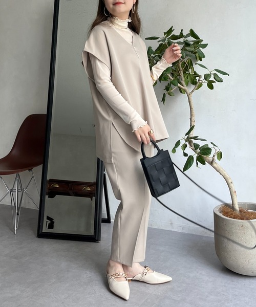 prose verse（プロズヴェール）の「【セットアイテム】パールフレンチプルオーバー×テーパードパンツ（セットアップ・レディース・ブラック/グレイッシュベージュ・ﾌﾘ-）」の18枚目の写真