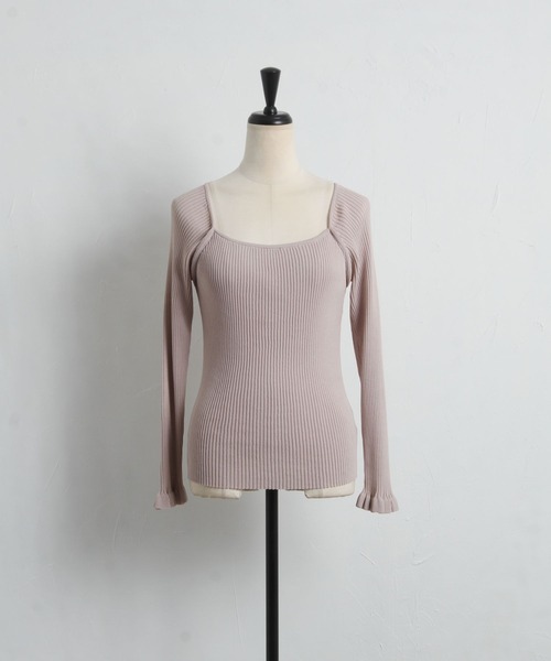 tocco closet（トッコ　クローゼット）の「袖口フリル付きスクエアネックリブニットプルオーバー（ニット/セーター・レディース・ベージュ/ホワイト・M）」の14枚目の写真